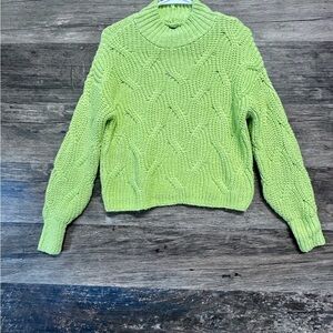 American Eagle Cable Knit Lime Green Sweater